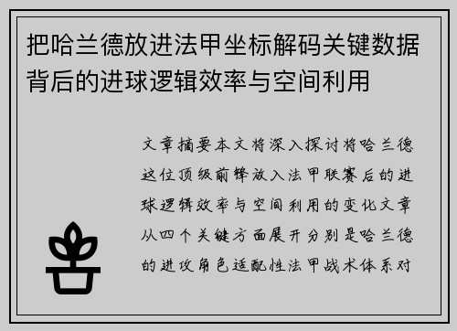 把哈兰德放进法甲坐标解码关键数据背后的进球逻辑效率与空间利用 把哈兰德放进法甲坐标解码关键数据背后的进球逻辑效率与空间利用